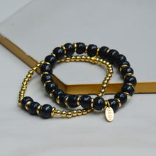 Load image into Gallery viewer, French Navy 3 Bead Dainty Gold Accent