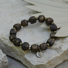 Load image into Gallery viewer, Brushed Gold Pit Fire | Bel Koz Square Clay Bead Bracelet