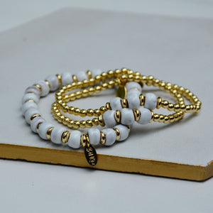 White 3 Bead Dainty Gold Accent