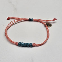 Load image into Gallery viewer, AQUA | SALMON waxed cord adjustable bracelet
