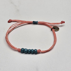 AQUA | SALMON waxed cord adjustable bracelet