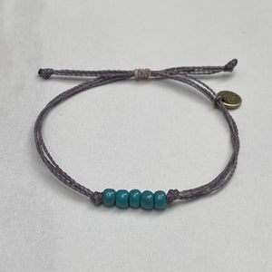 AQUA | SMOKE GRAY waxed cord adjustable bracelet