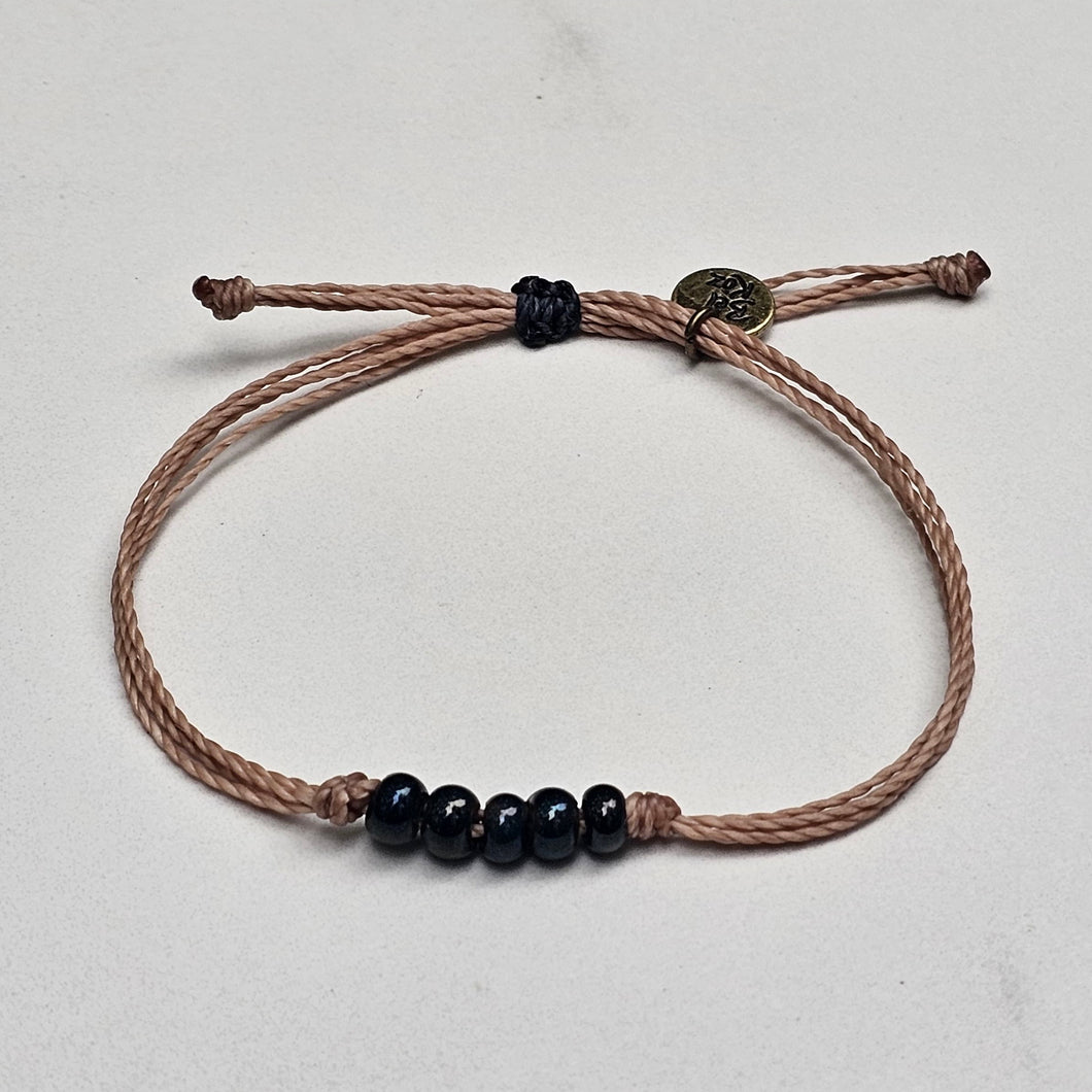 MARBLE BLUE | KHAKI waxed cord adjustable bracelet