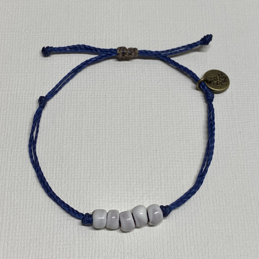 WHITE | ROYAL BLUE waxed cord adjustable bracelet