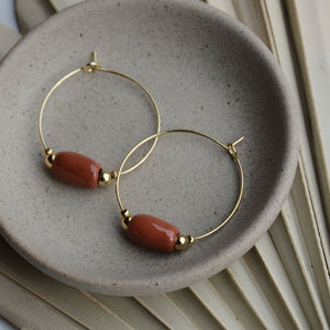Arizona Sun | Cylinder Clay Bead Gold Hoop Earrings
