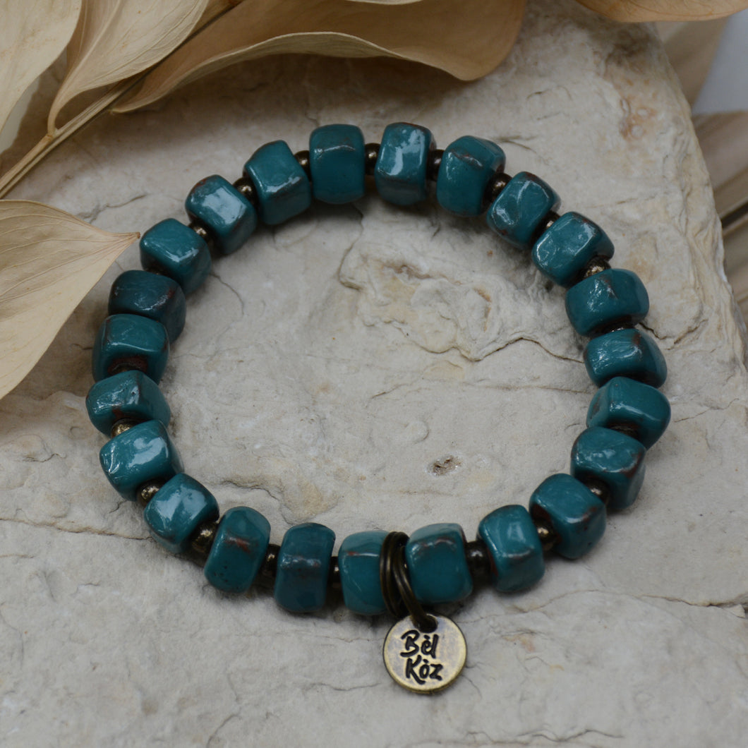 Aqua Lake | Bel Koz Square Clay Bead Bracelet