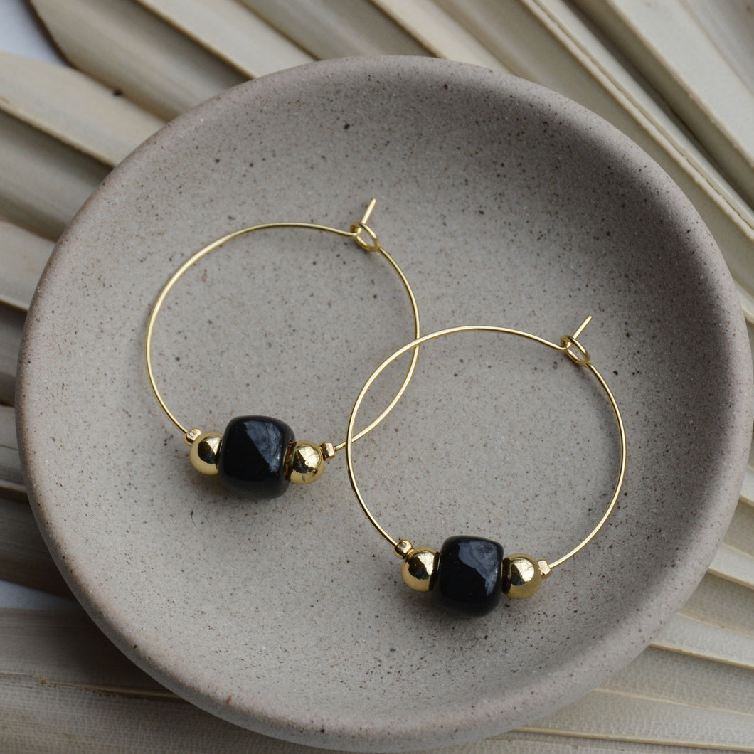 Blackout | Square Clay Bead Gold Hoop Earrings