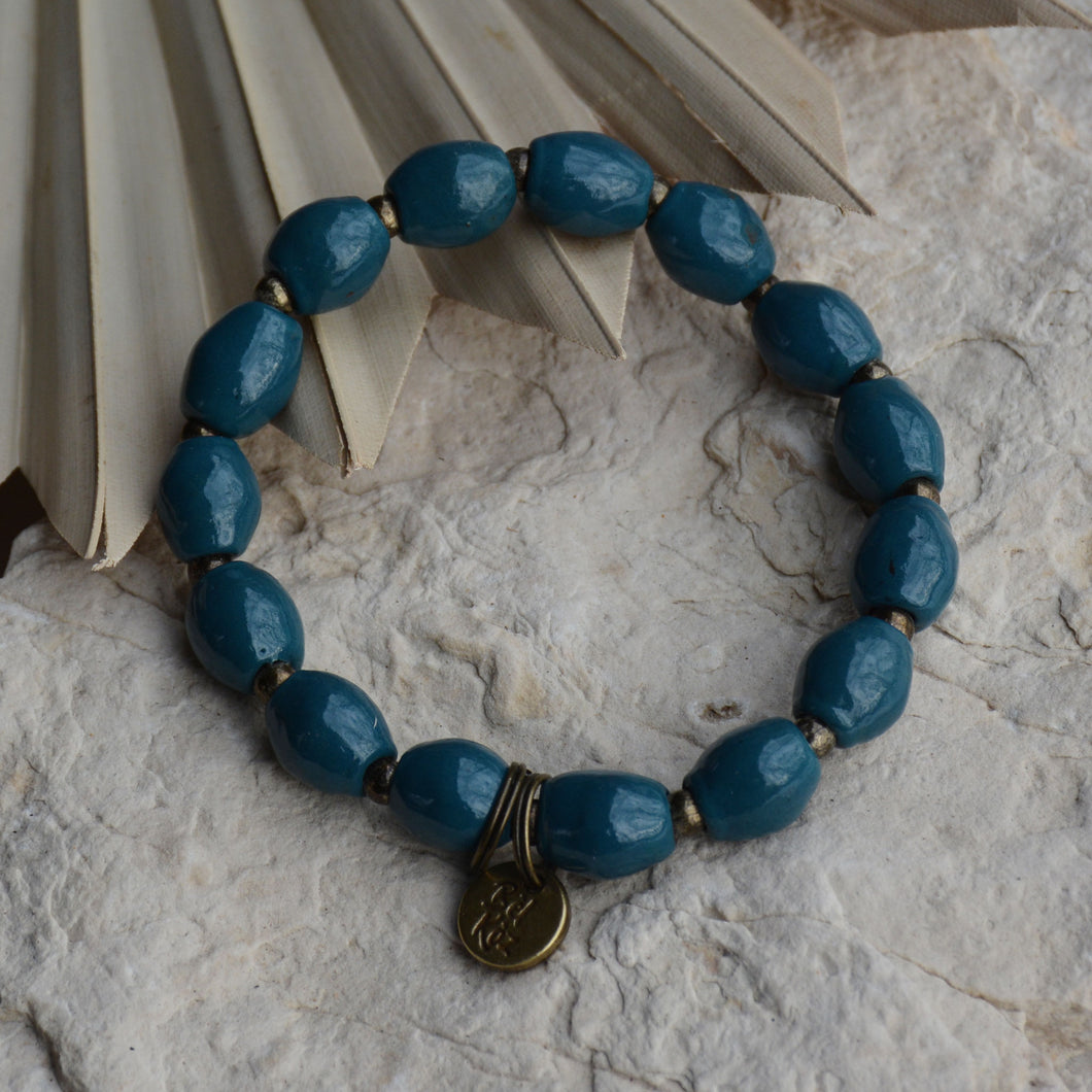 Deep Sea Blue | Bel Koz Oval Clay Bead Bracelet