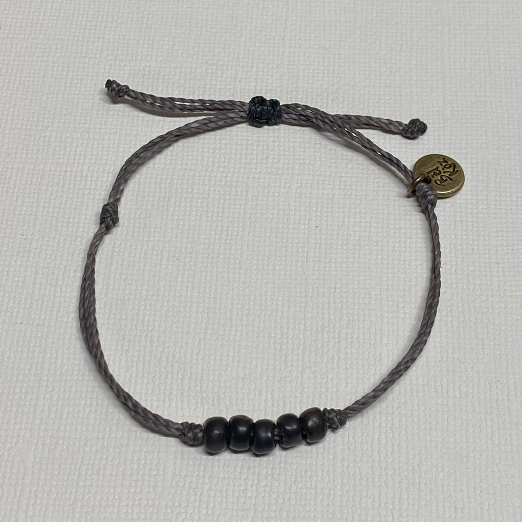 ONYX | SMOKE GRAY waxed cord adjustable bracelet