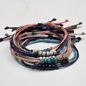 ALMOND | DEEP SEA waxed cord adjustable bracelet