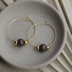 Fog | Round Clay Bead Gold Hoop Earrings
