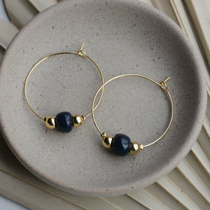French Navy | Round Clay Bead Gold Hoop Earrings