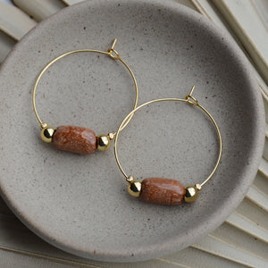 Pumpkin Spice | Cylinder Clay Bead Gold Hoop Earrings