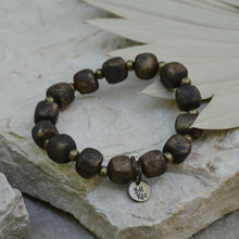 Load image into Gallery viewer, Brushed Gold Pit Fire | Bel Koz Square Clay Bead Bracelet
