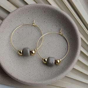 Storm | Square Clay Bead Gold Hoop Earrings