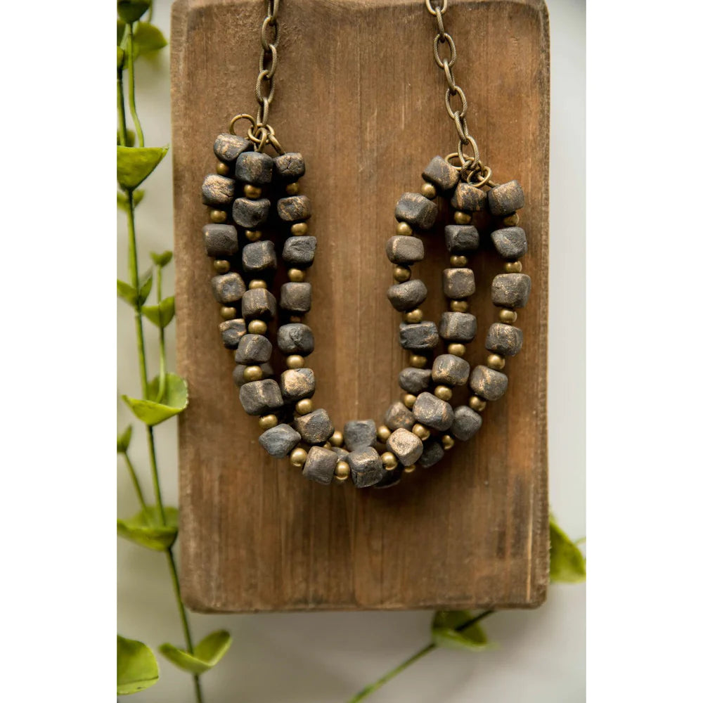 Bel Koz Triple Twist Clay Necklace - CHARCOAL SQUARED - Link in description to purchase at Betsey's