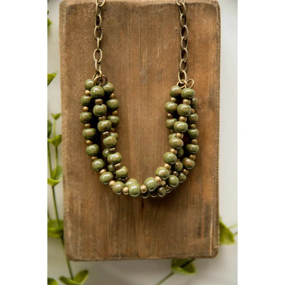 Bel Koz Triple Twist Clay Necklace - OLIVE GLITTER - Link in description to purchase at Betsey's