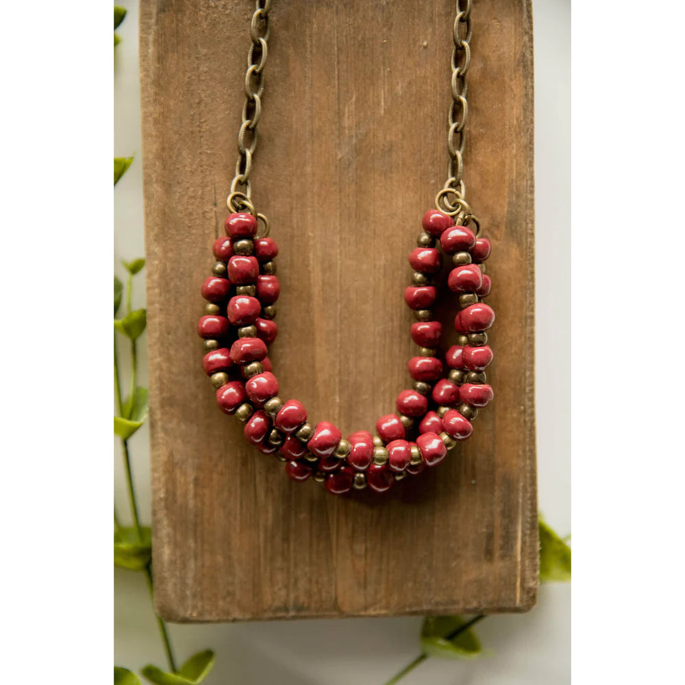 Bel Koz Triple Twist Clay Necklace - BURGUNDY - Link in description to purchase at Betsey's