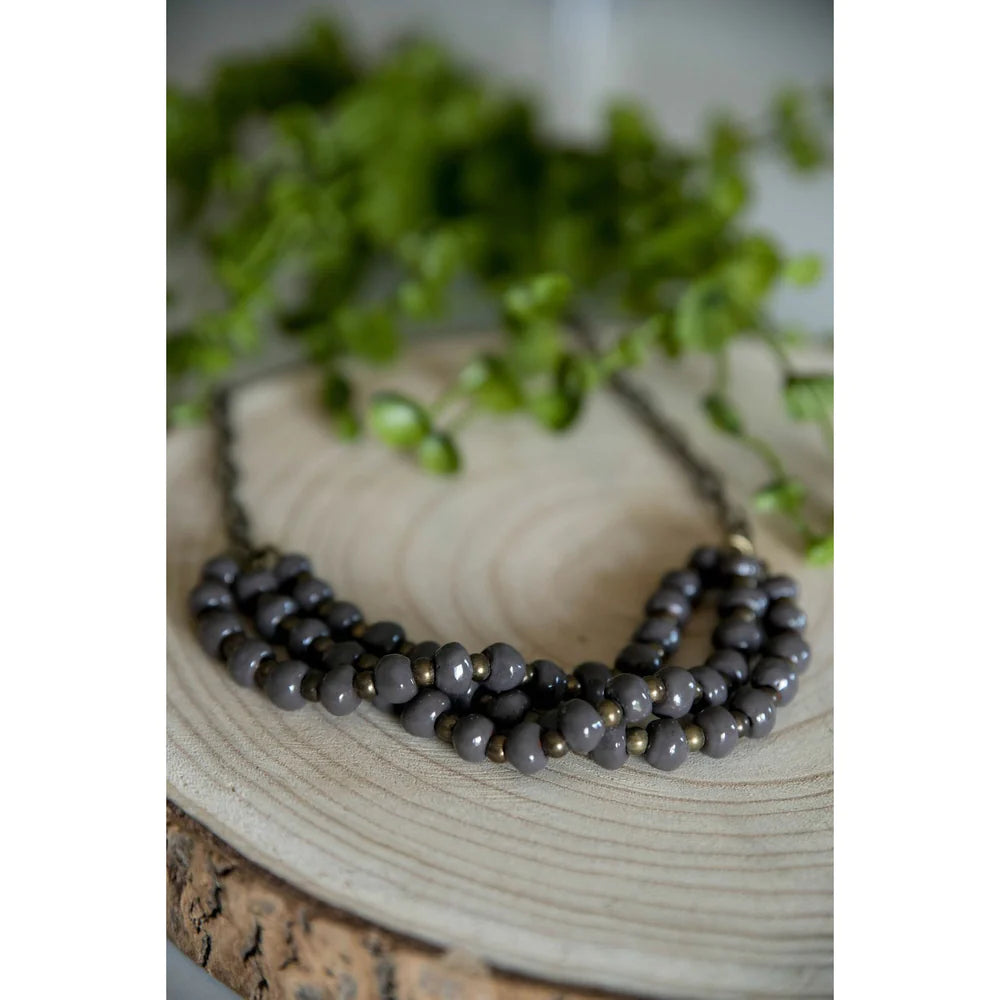 Bel Koz Triple Twist Clay Necklace - CHARCOAL - Link in description to purchase at Betsey's