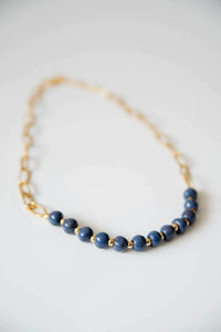 Bel Koz Gold Single Strand Clay Necklace - FRENCH NAVY - Link in description to purchase at Betsey's