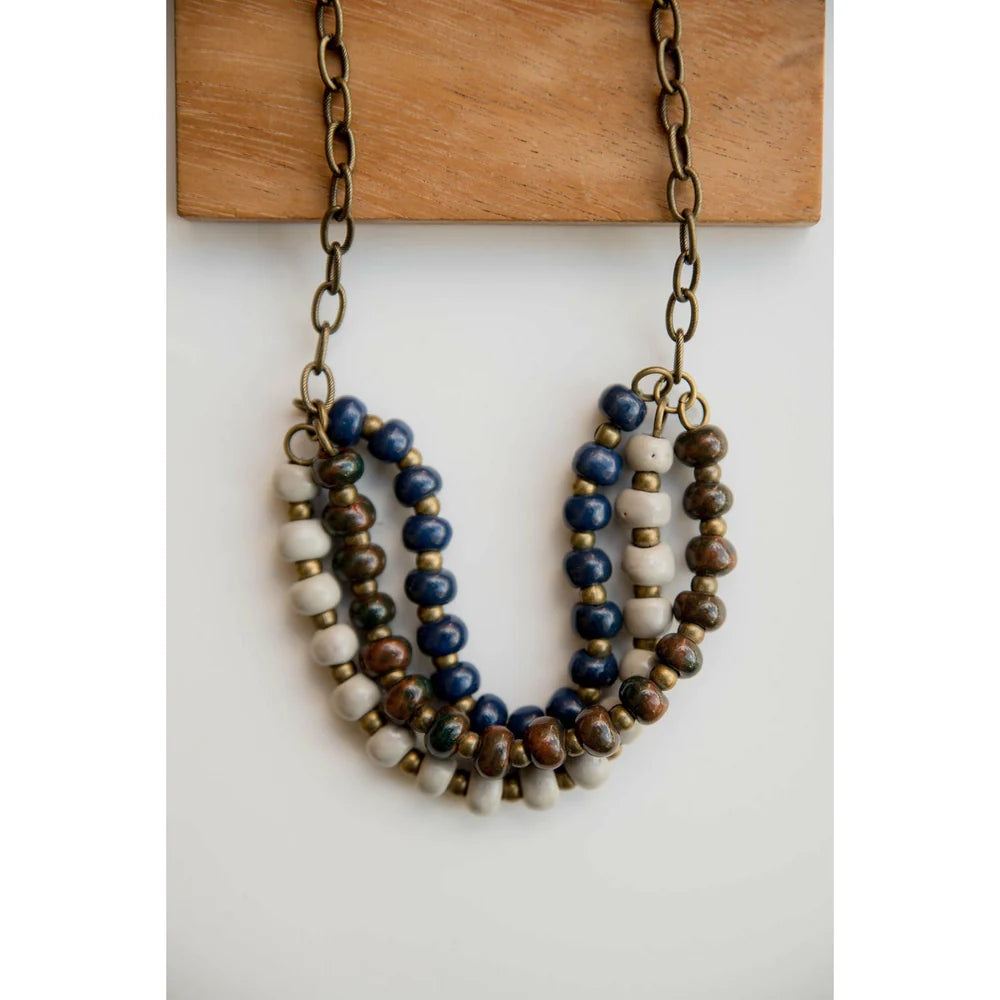 Bel Koz Mixed Triple Twist Clay Necklace - NAVY - Link in description to purchase at Betsey's