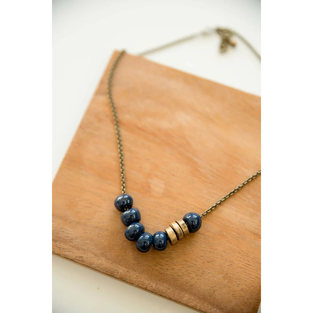 Bel Koz Simple Bead Clay Necklace - NAVY - Link in description to purchase at Betsey's