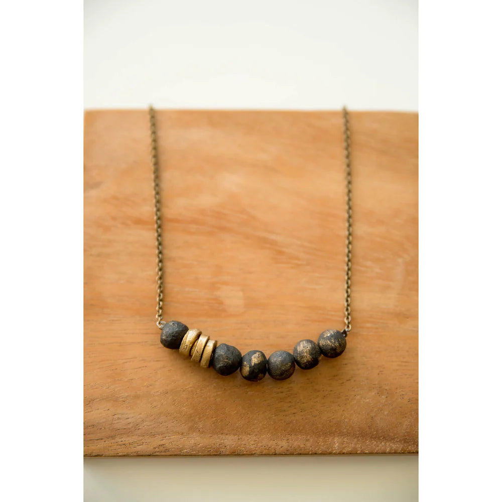 Bel Koz Simple Bead Clay Necklace - BRUSHED GOLD PIT FIRE - Link in description to purchase at Betsey's
