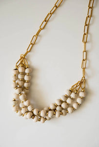 Bel Koz Gold Triple Twist Clay Necklace - PEARL - Link in description to purchase at Betsey's
