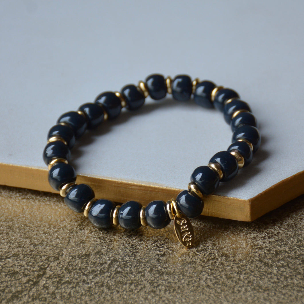 French Navy Dainty Gold Accent
